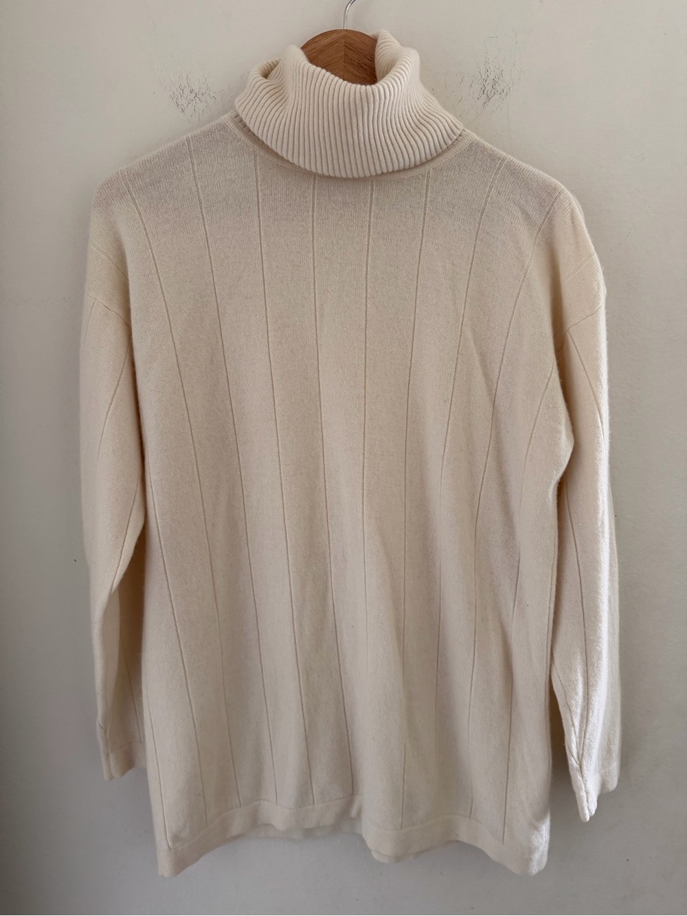 Vintage Valerie Stevens Cream 100% Ivory Cashmere Ribbed Turtleneck Sweater L